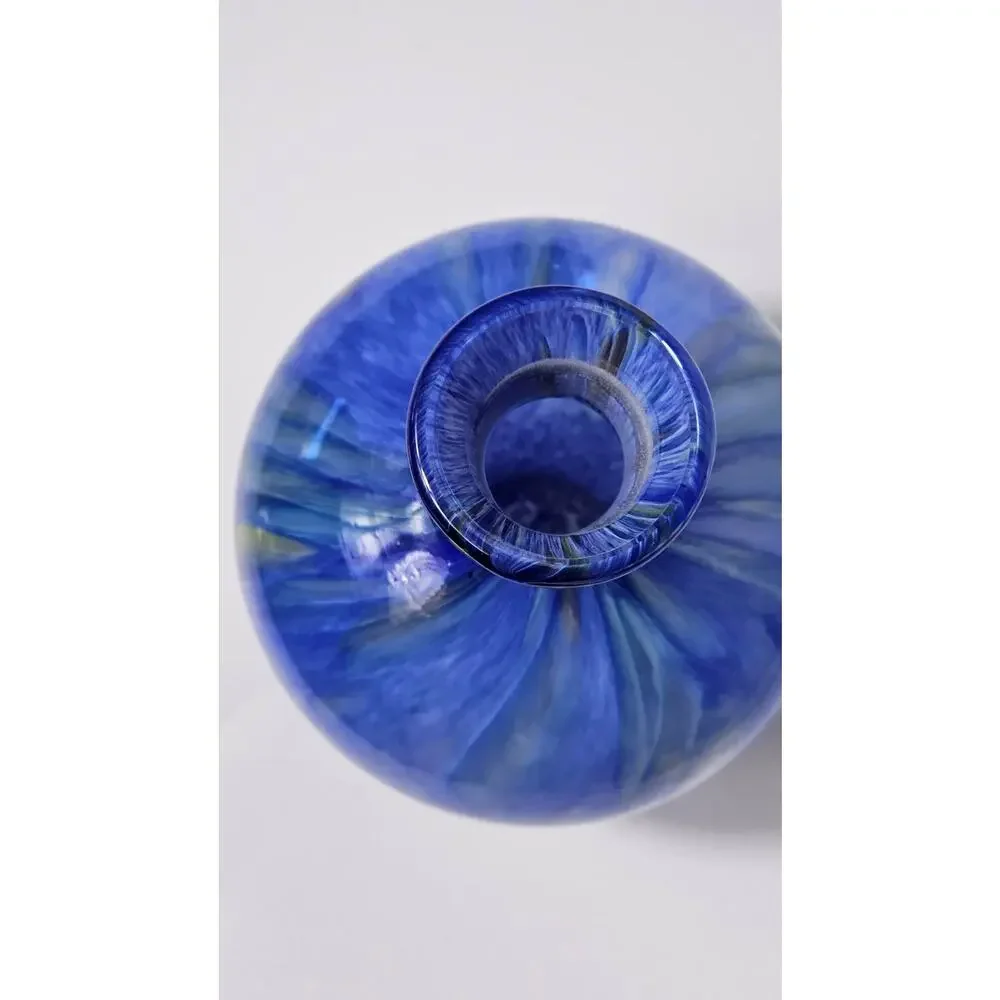 Vintage Lavorazione T.Murano Blue Green Glass Vase